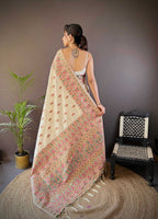 Sonakshi Women's Off White Pashmina Silk Zari Woven Traditional Saree with Blouse - Distacart
