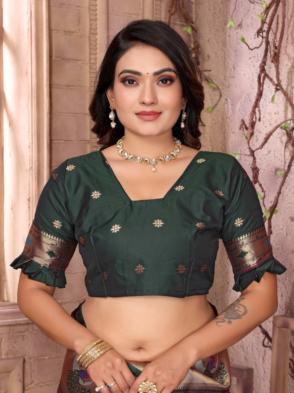 Sonakshi Women's Wine Paithani Silk Zari Woven Traditional Saree with Blouse - Distacart