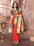 Sonakshi Women's Gajri Paithani Silk Zari Woven Traditional Saree with Blouse - Distacart