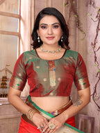 Sonakshi Women's Gajri Paithani Silk Zari Woven Traditional Saree with Blouse - Distacart