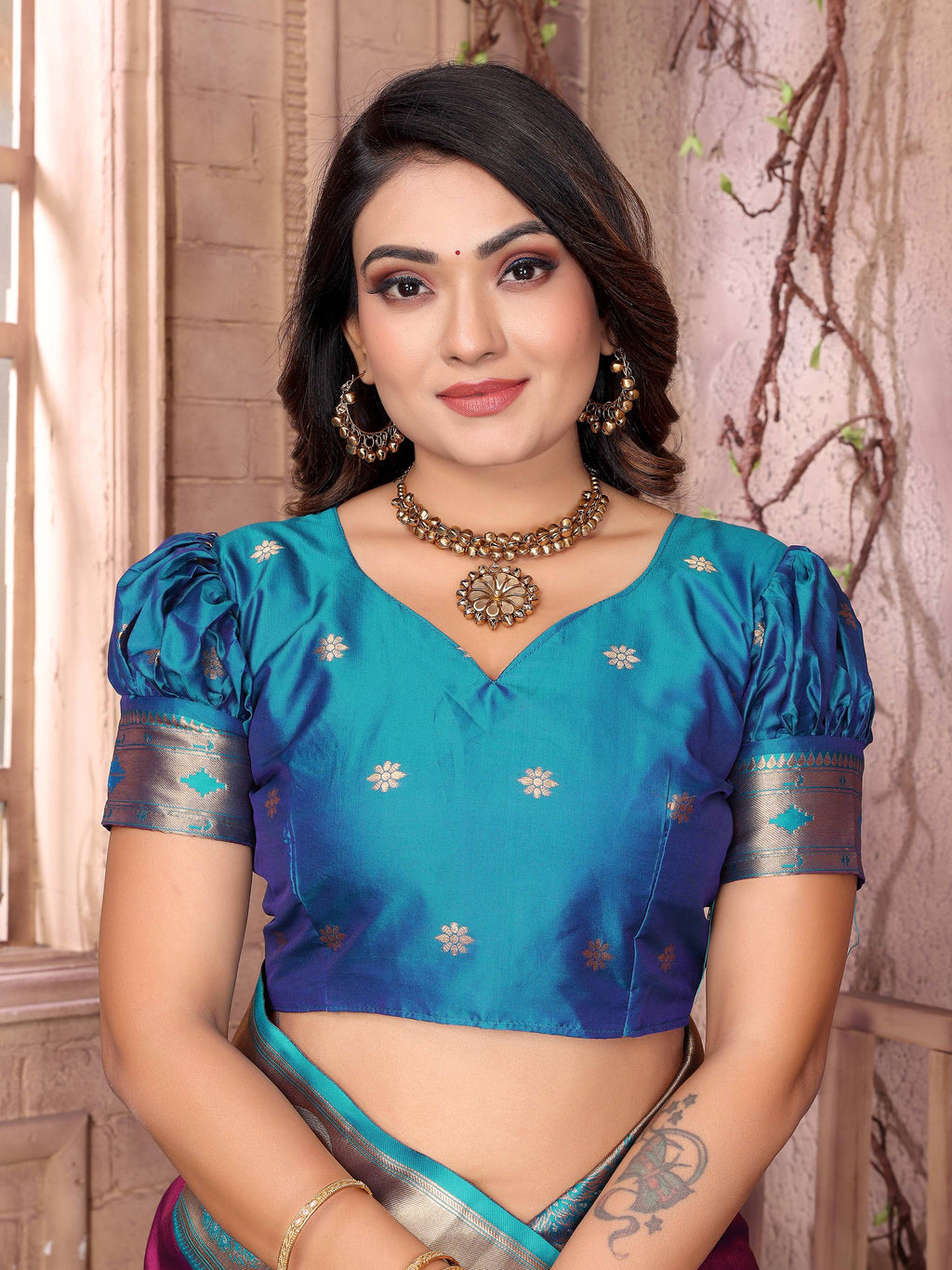 Sonakshi Women's Purple Paithani Silk Zari Woven Traditional Saree with Blouse - Distacart