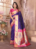 Sonakshi Women's Blue Paithani Silk Zari Woven Traditional Saree with Blouse - Distacart