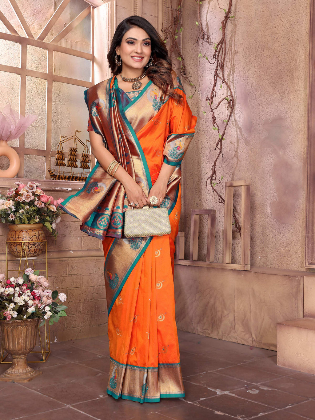 Sonakshi Women's Fenta Paithani Silk Zari Woven Traditional Saree with Blouse - Distacart