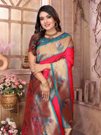 Sonakshi Women's Catonic Gajri Paithani Silk Zari Woven Traditional Saree with Blouse - Distacart