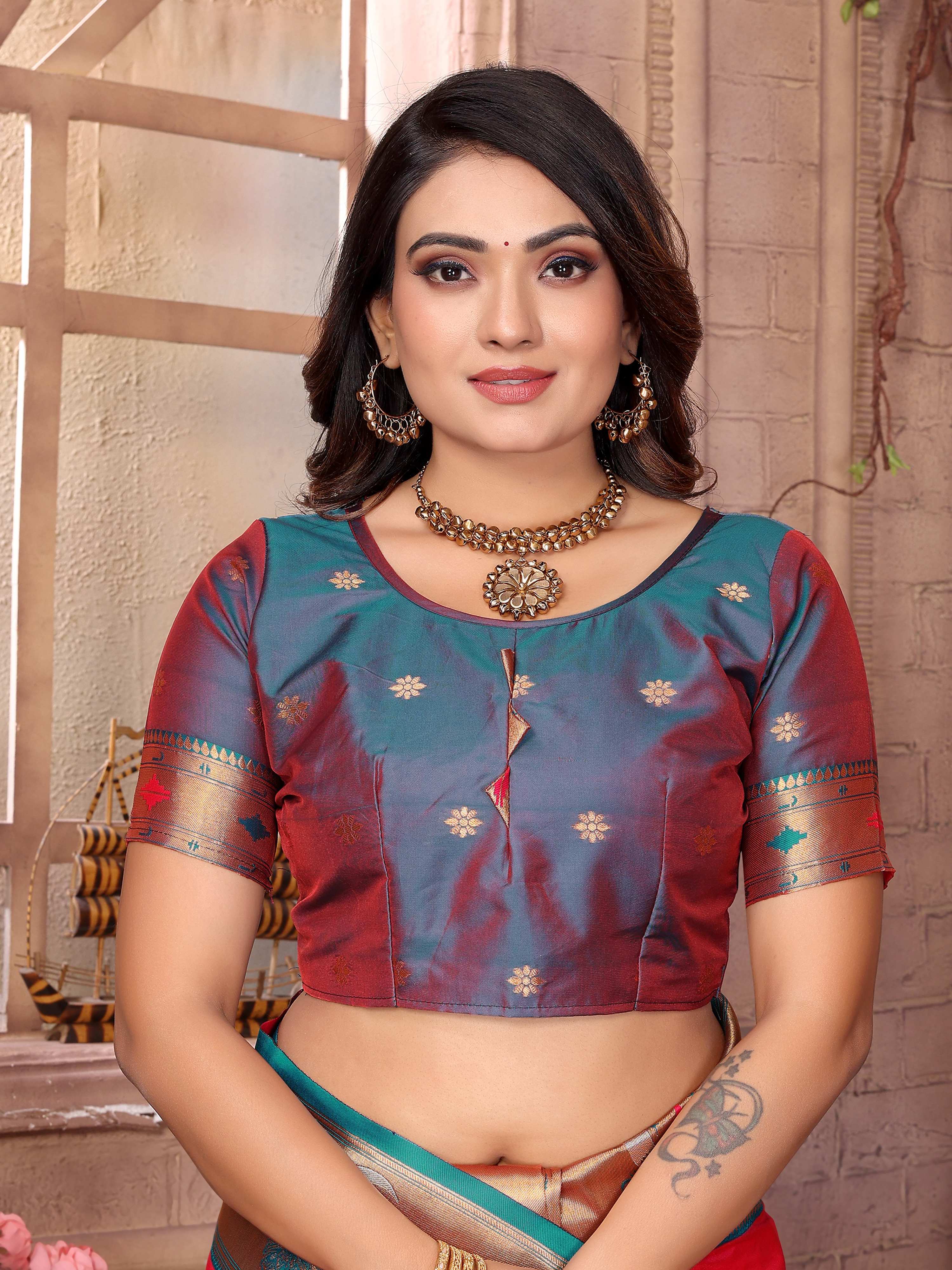 Sonakshi Women's Catonic Gajri Paithani Silk Zari Woven Traditional Saree with Blouse - Distacart