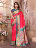 Sonakshi Women's Catonic Gajri Paithani Silk Zari Woven Traditional Saree with Blouse - Distacart