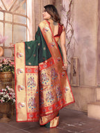 Sonakshi Women's Bottle Green Paithani Silk Zari Woven Traditional Saree with Blouse - Distacart