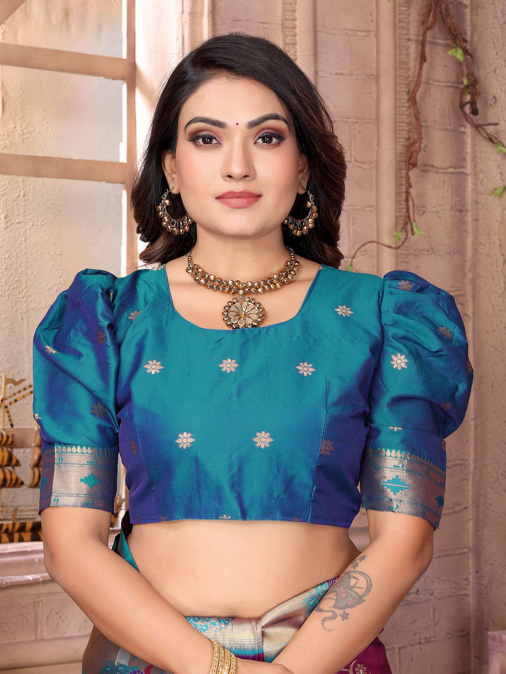 Sonakshi Women's Jamli Paithani Silk Zari Woven Traditional Saree with Blouse - Distacart