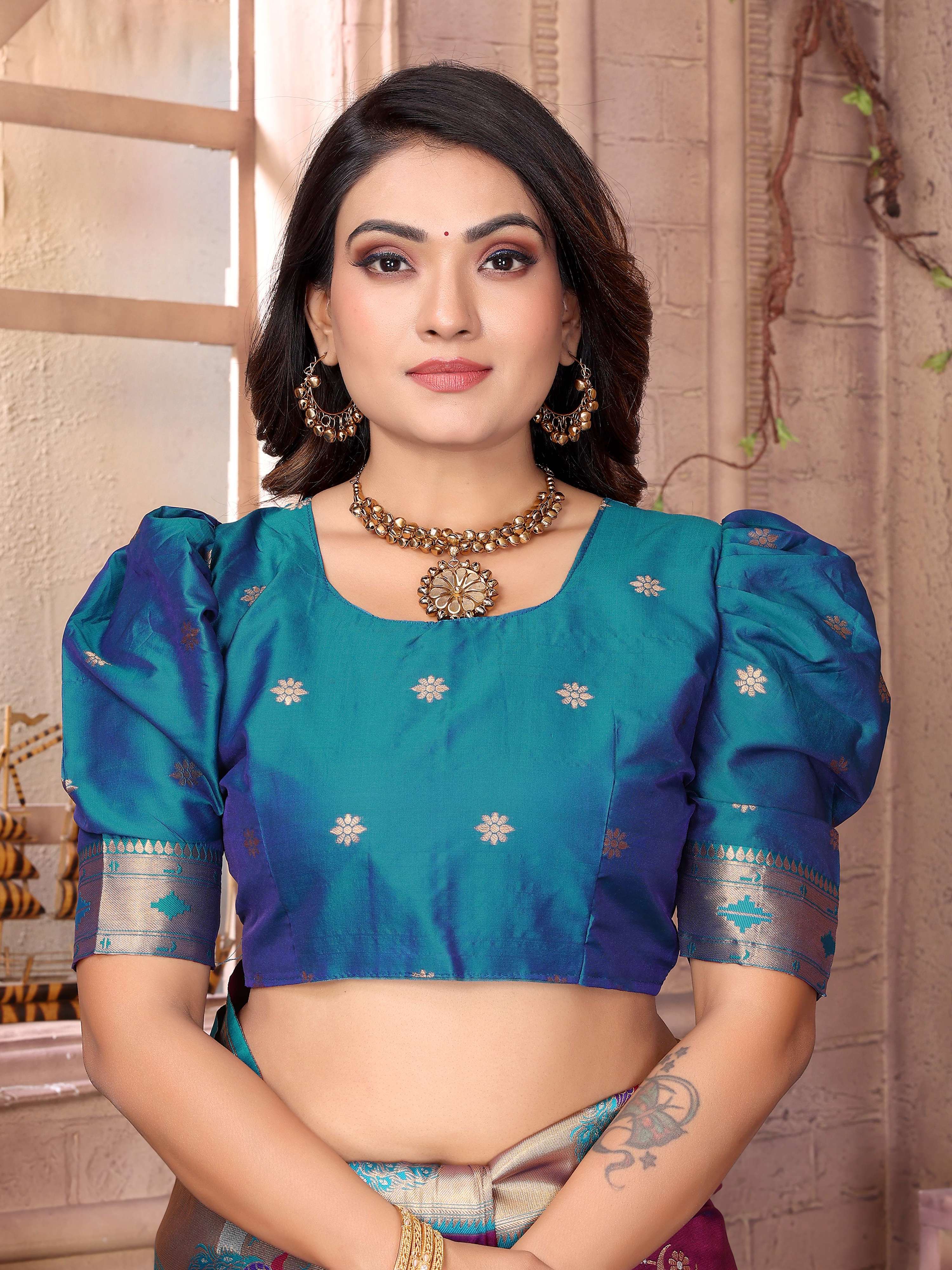 Sonakshi Women's Jamli Paithani Silk Zari Woven Traditional Saree with Blouse - Distacart
