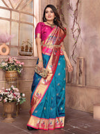 Sonakshi Women's Feroji Paithani Silk Zari Woven Traditional Saree with Blouse - Distacart