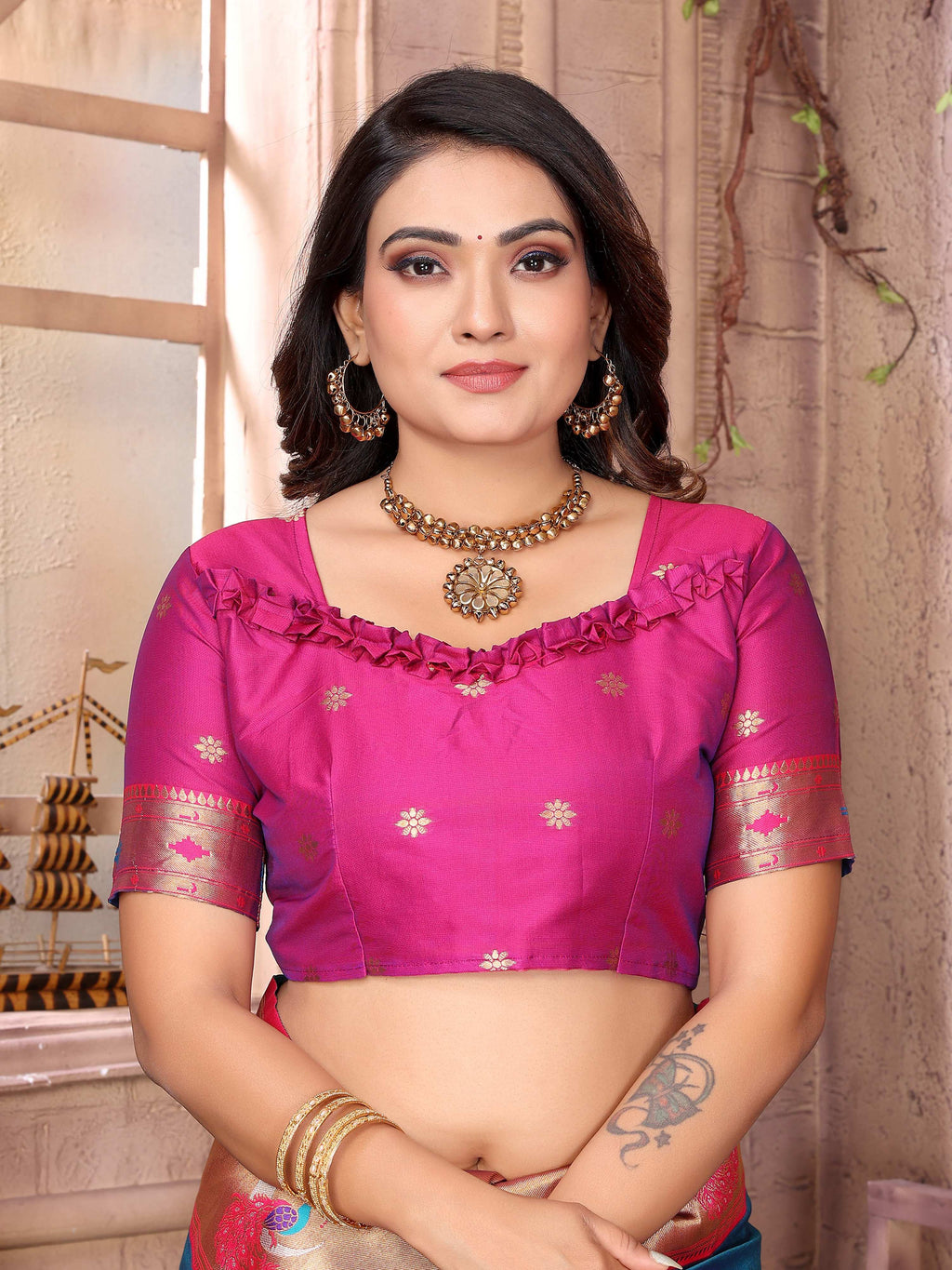 Sonakshi Women's Feroji Paithani Silk Zari Woven Traditional Saree with Blouse - Distacart