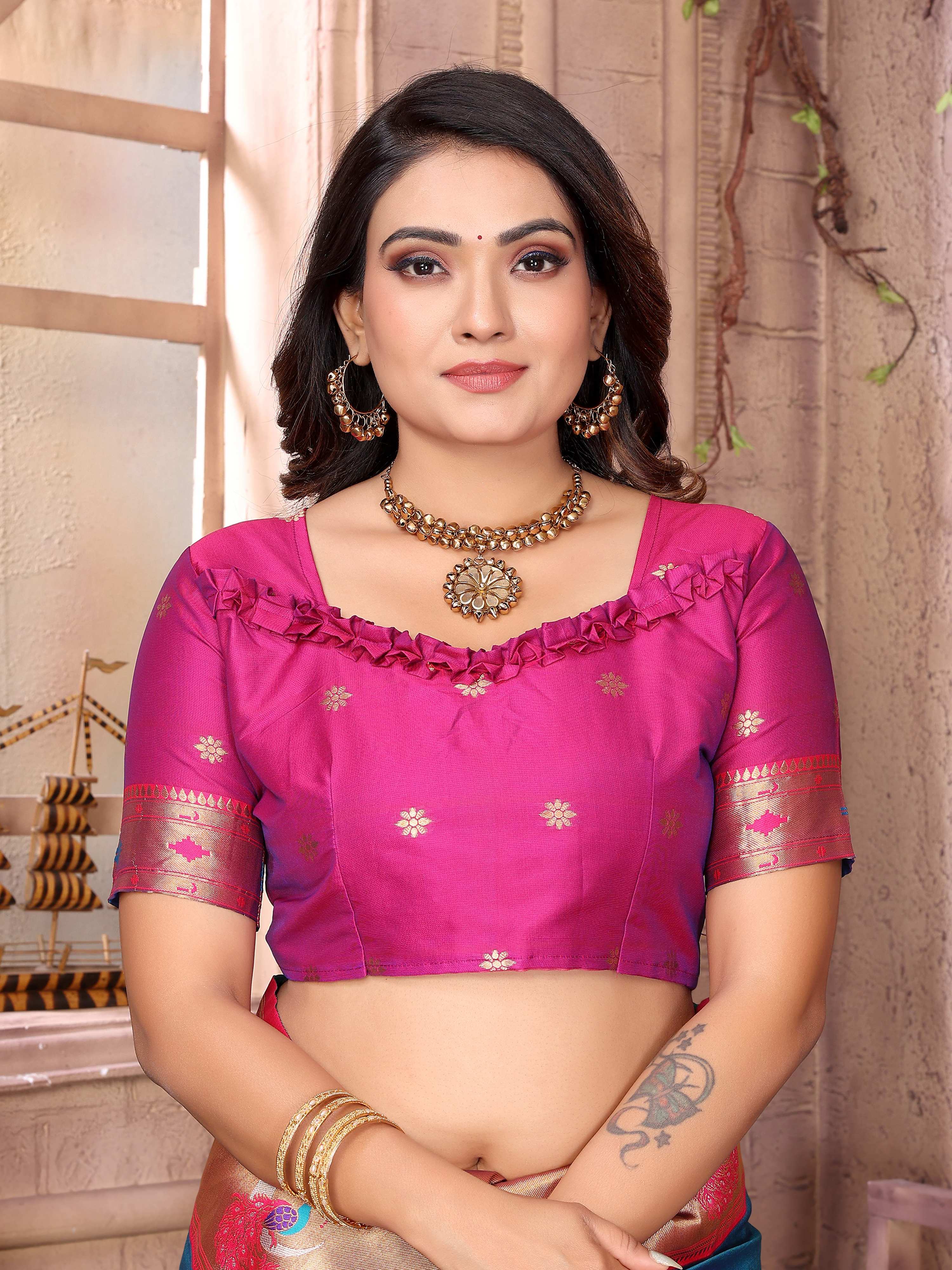 Sonakshi Women's Feroji Paithani Silk Zari Woven Traditional Saree with Blouse - Distacart