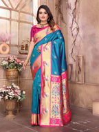 Sonakshi Women's Feroji Paithani Silk Zari Woven Traditional Saree with Blouse - Distacart