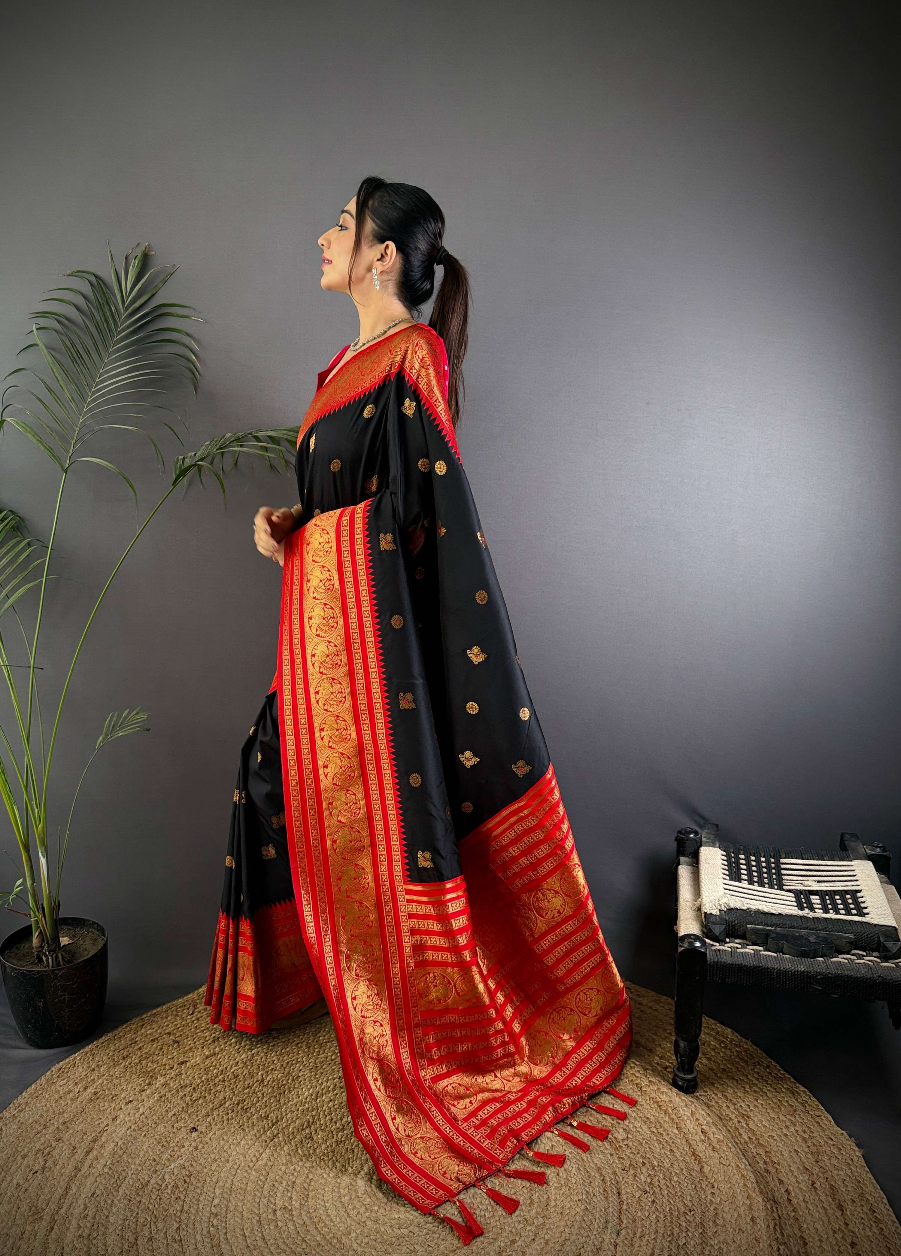 Sonakshi Women's Black Soft Silk Zari Woven Traditional Saree with Blouse - Distacart
