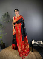 Sonakshi Women's Black Soft Silk Zari Woven Traditional Saree with Blouse - Distacart
