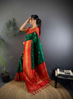 Sonakshi Women's Green Soft Silk Zari Woven Traditional Saree with Blouse - Distacart