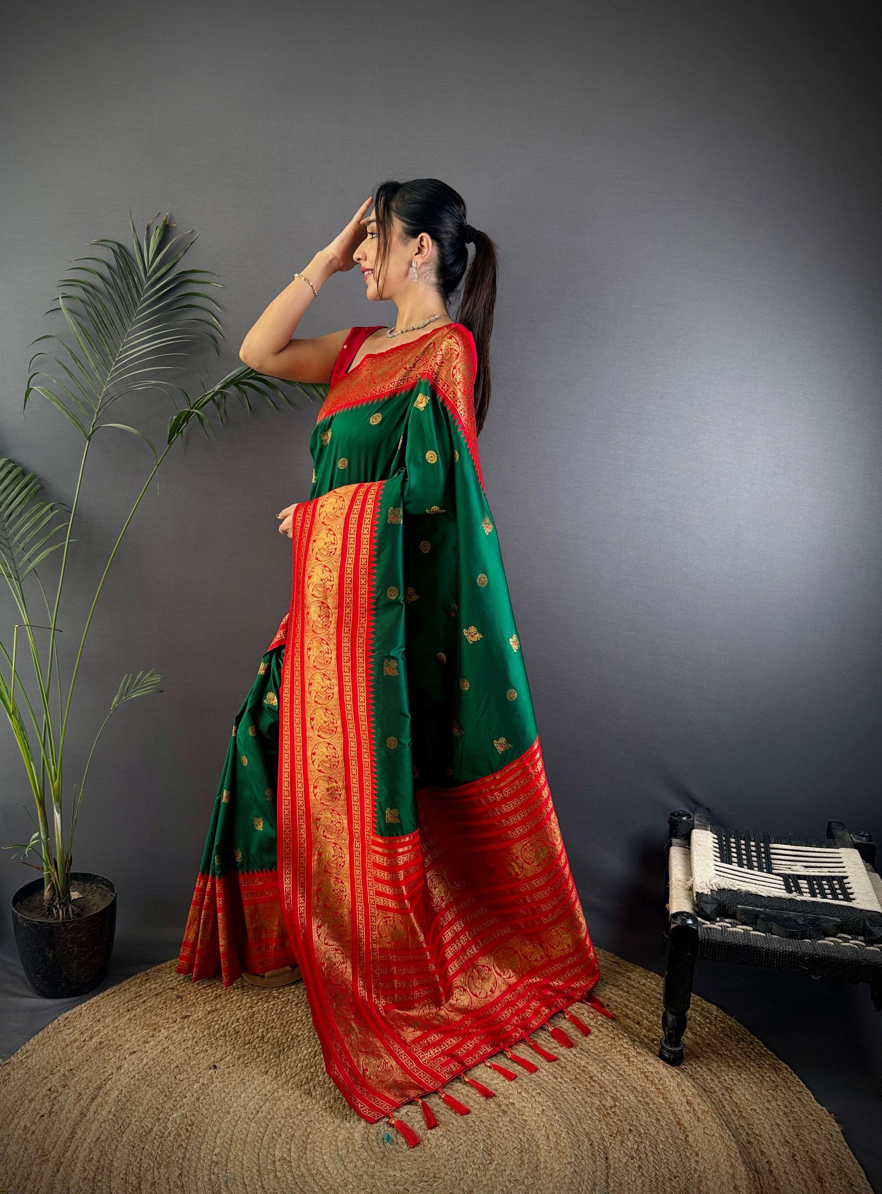 Sonakshi Women's Green Soft Silk Zari Woven Traditional Saree with Blouse - Distacart