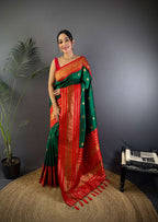 Sonakshi Women's Green Soft Silk Zari Woven Traditional Saree with Blouse - Distacart