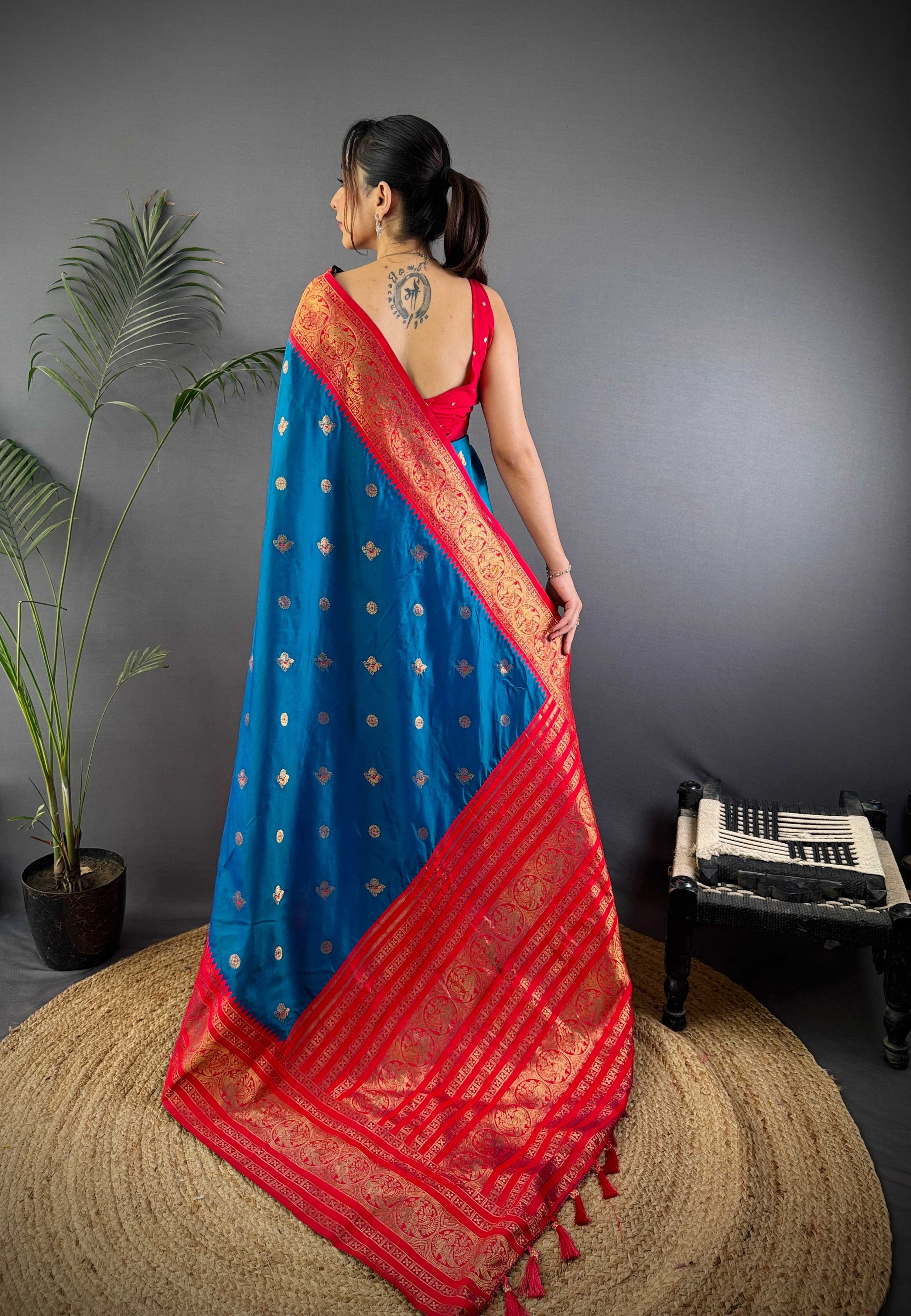 Sonakshi Women's Morepeach Soft Silk Zari Woven Traditional Saree with Blouse - Distacart