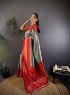 Sonakshi Women's Silver Soft Silk Zari Woven Traditional Saree with Blouse - Distacart