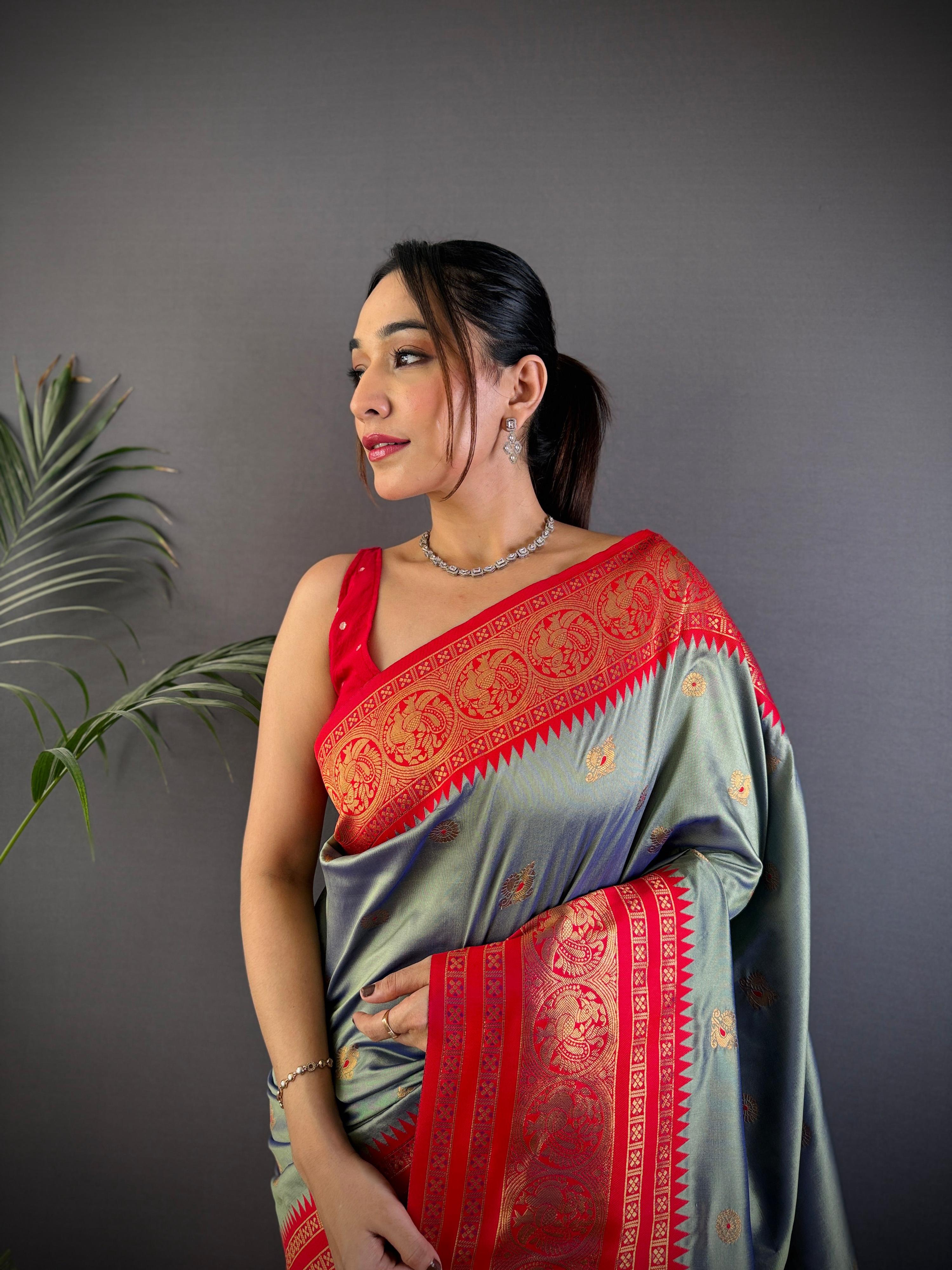 Sonakshi Women's Silver Soft Silk Zari Woven Traditional Saree with Blouse - Distacart