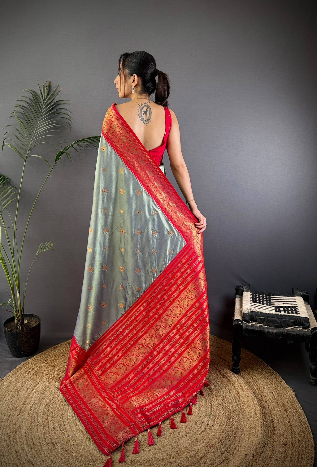 Sonakshi Women's Silver Soft Silk Zari Woven Traditional Saree with Blouse - Distacart