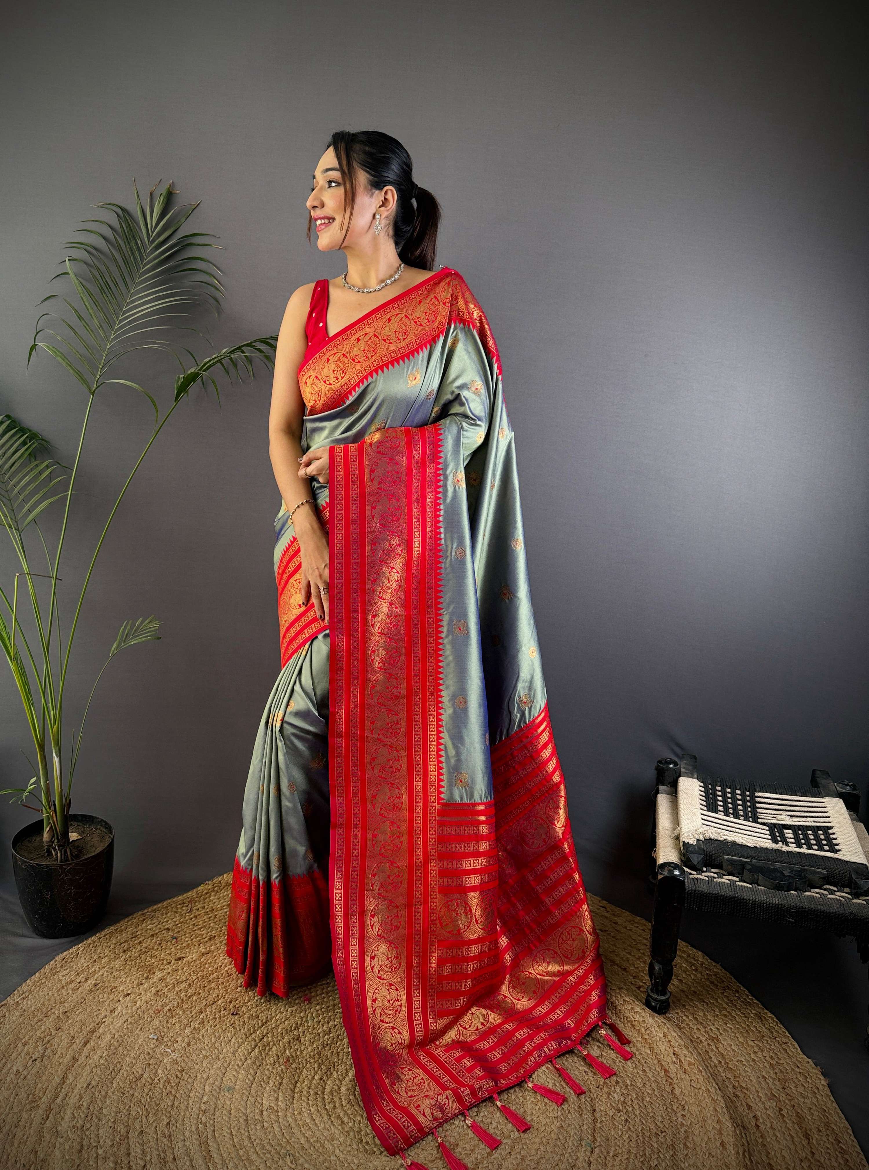Sonakshi Women's Silver Soft Silk Zari Woven Traditional Saree with Blouse - Distacart
