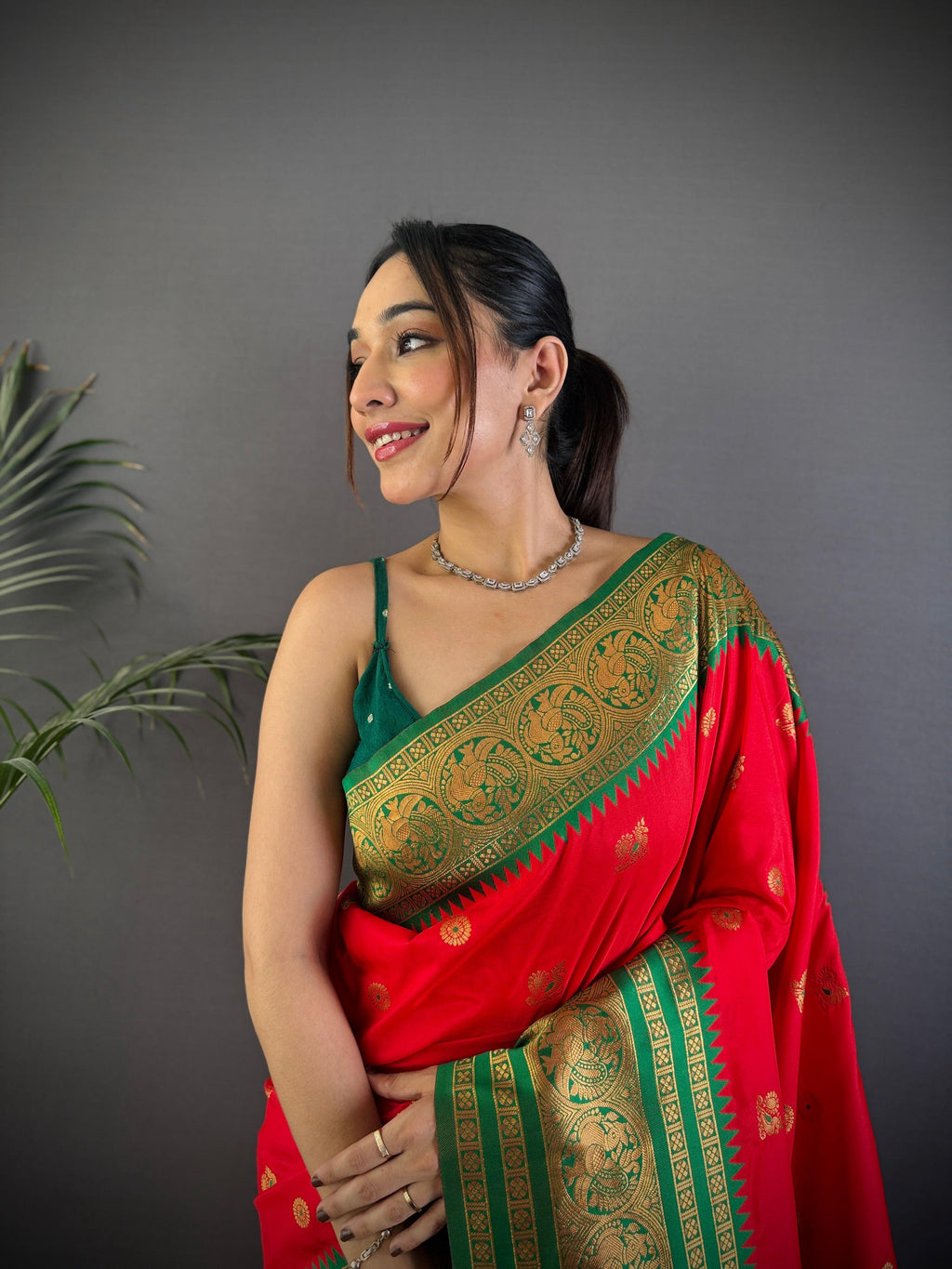 Sonakshi Women's Red Soft Silk Zari Woven Traditional Saree with Blouse - Distacart