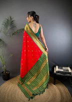 Sonakshi Women's Red Soft Silk Zari Woven Traditional Saree with Blouse - Distacart