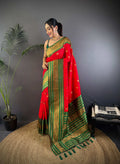 Sonakshi Women's Red Soft Silk Zari Woven Traditional Saree with Blouse - Distacart