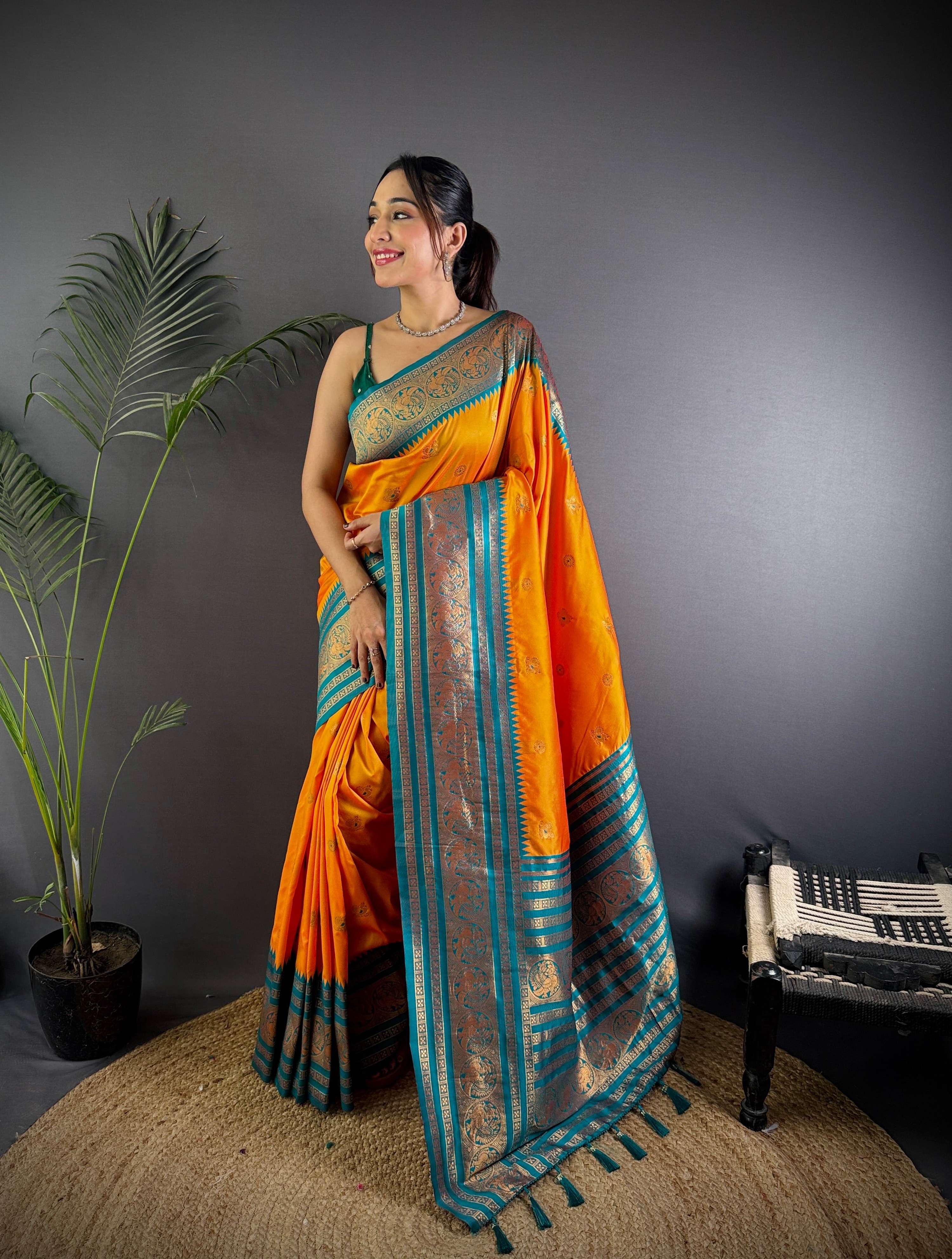 Sonakshi Women's Yellow Soft Silk Zari Woven Traditional Saree with Blouse - Distacart