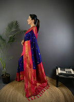 Sonakshi Women's Royal Blue Soft Silk Zari Woven Traditional Saree with Blouse - Distacart