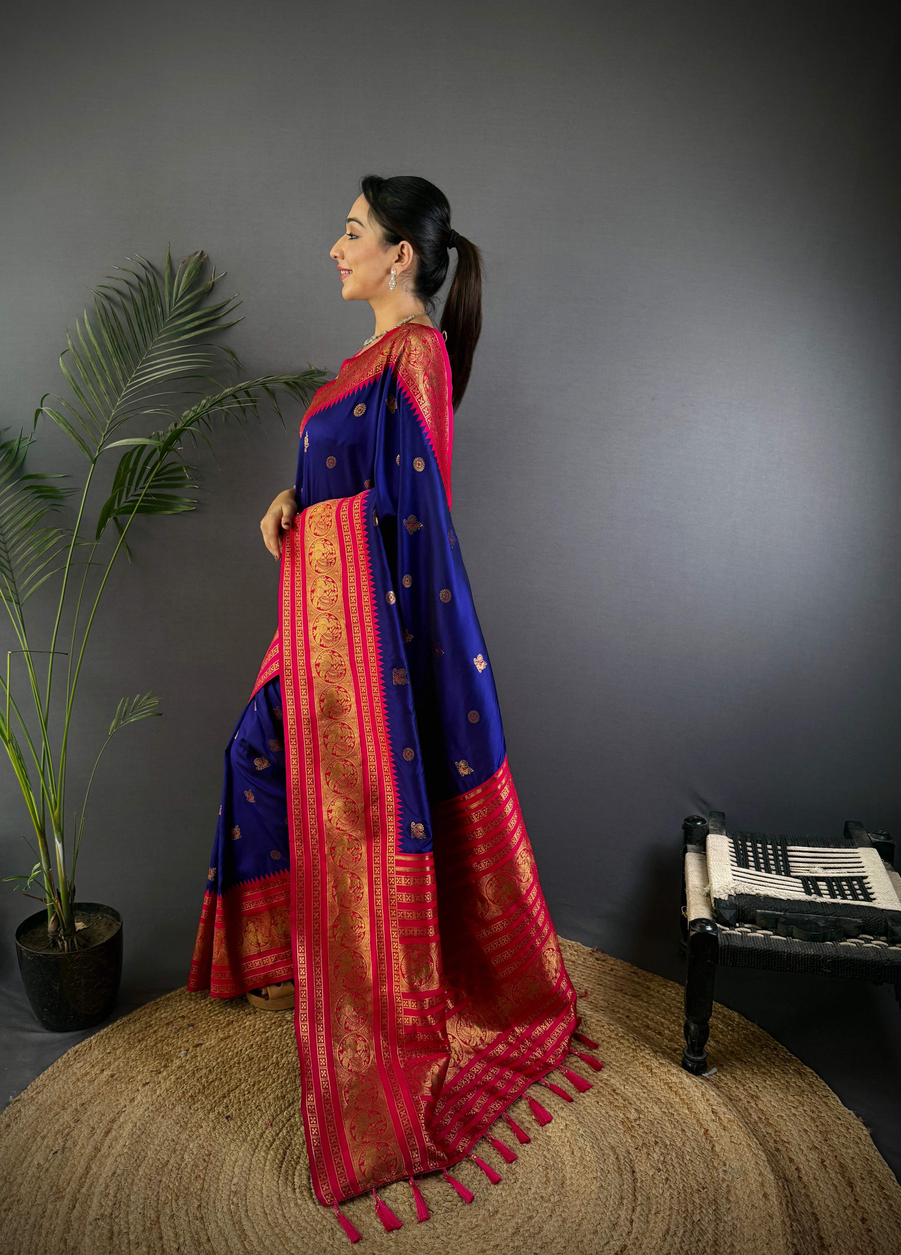 Sonakshi Women's Royal Blue Soft Silk Zari Woven Traditional Saree with Blouse - Distacart