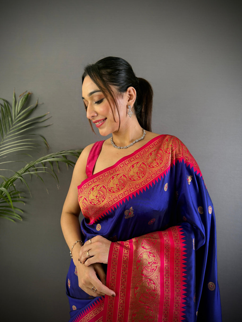 Sonakshi Women's Royal Blue Soft Silk Zari Woven Traditional Saree with Blouse - Distacart