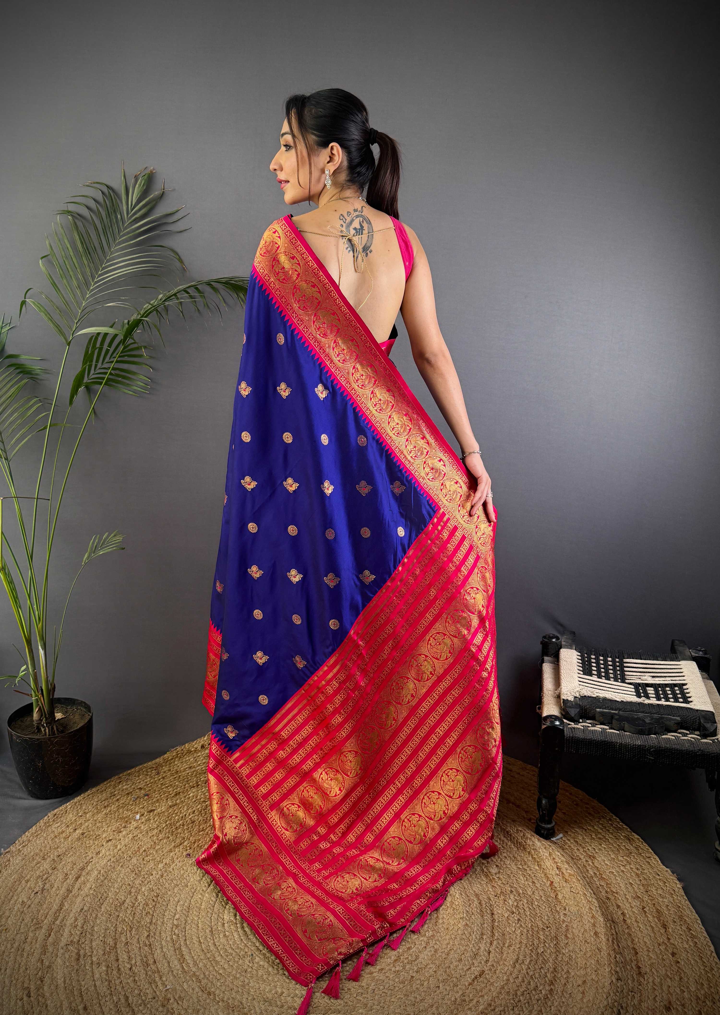 Sonakshi Women's Royal Blue Soft Silk Zari Woven Traditional Saree with Blouse - Distacart