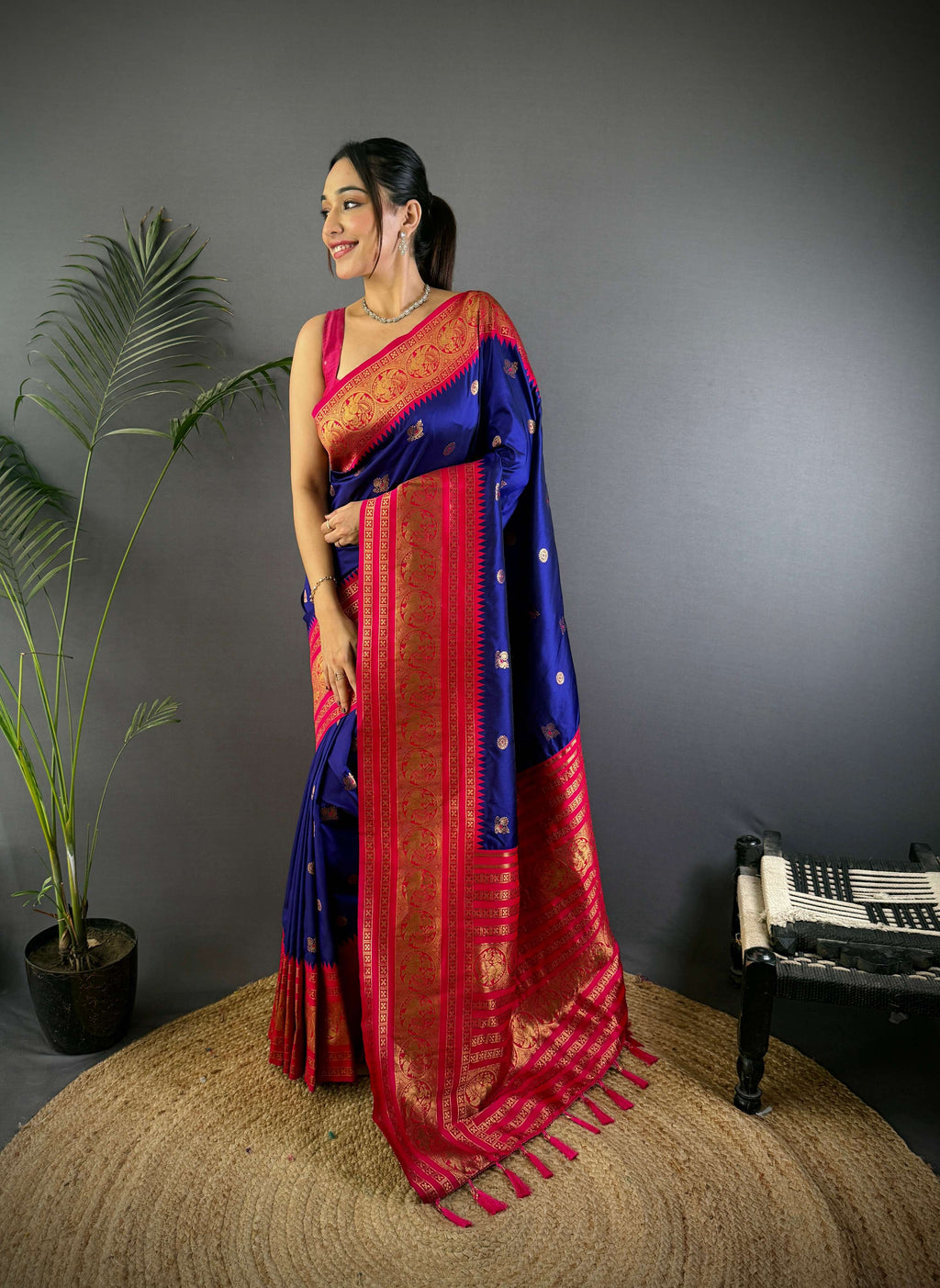 Sonakshi Women's Royal Blue Soft Silk Zari Woven Traditional Saree with Blouse - Distacart