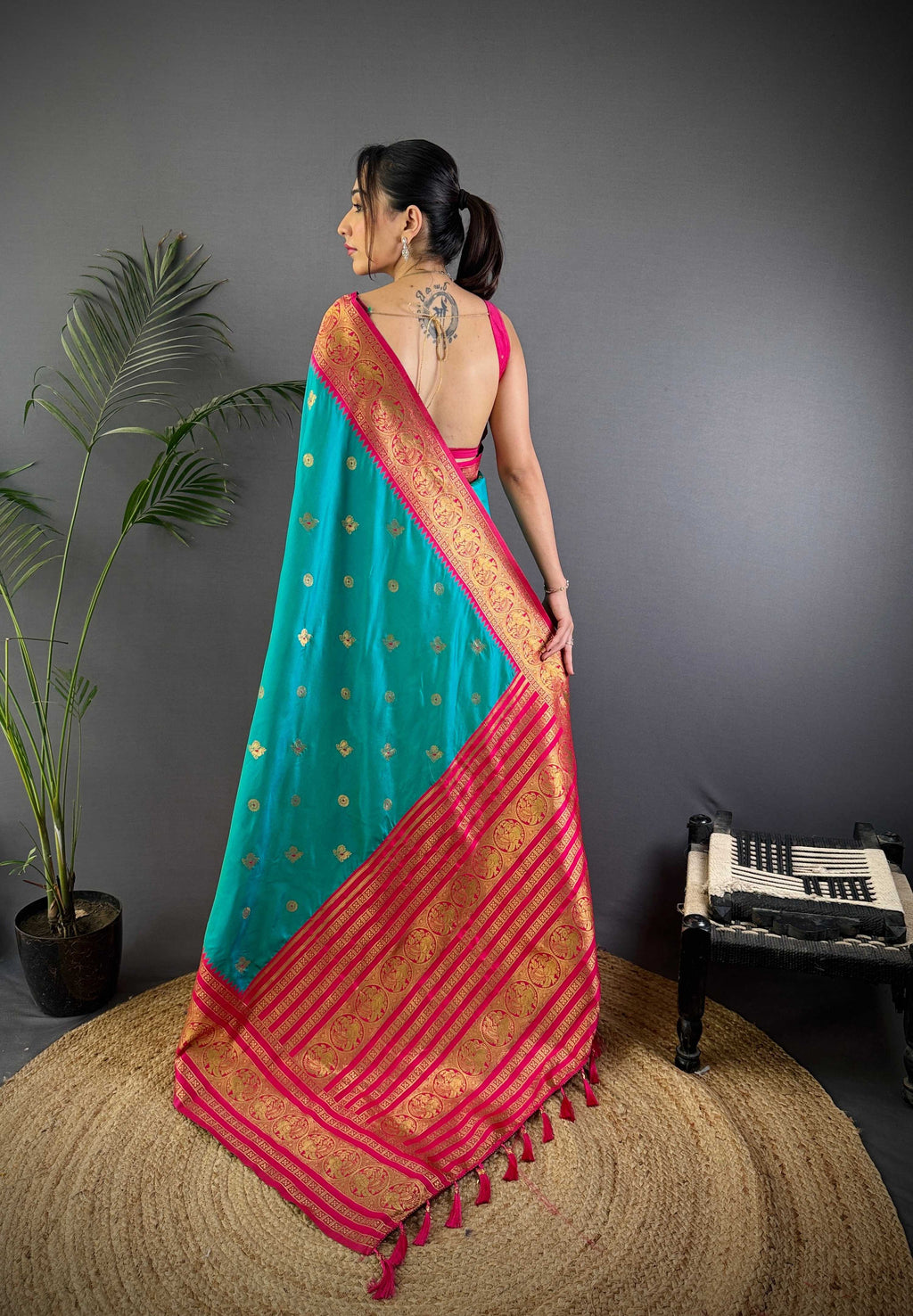 Sonakshi Women's Teal Soft Silk Zari Woven Traditional Saree with Blouse - Distacart