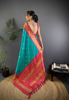Sonakshi Women's Teal Soft Silk Zari Woven Traditional Saree with Blouse - Distacart