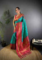 Sonakshi Women's Teal Soft Silk Zari Woven Traditional Saree with Blouse - Distacart