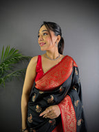 Sonakshi Women's Black Banarasi Silk Zari Woven Traditional Saree with Blouse - Distacart