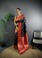 Sonakshi Women's Black Banarasi Silk Zari Woven Traditional Saree with Blouse - Distacart