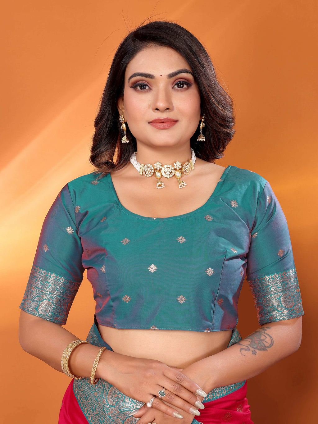 Sonakshi Women's Maharani Banarasi Silk Zari Woven Traditional Saree with Blouse - Distacart