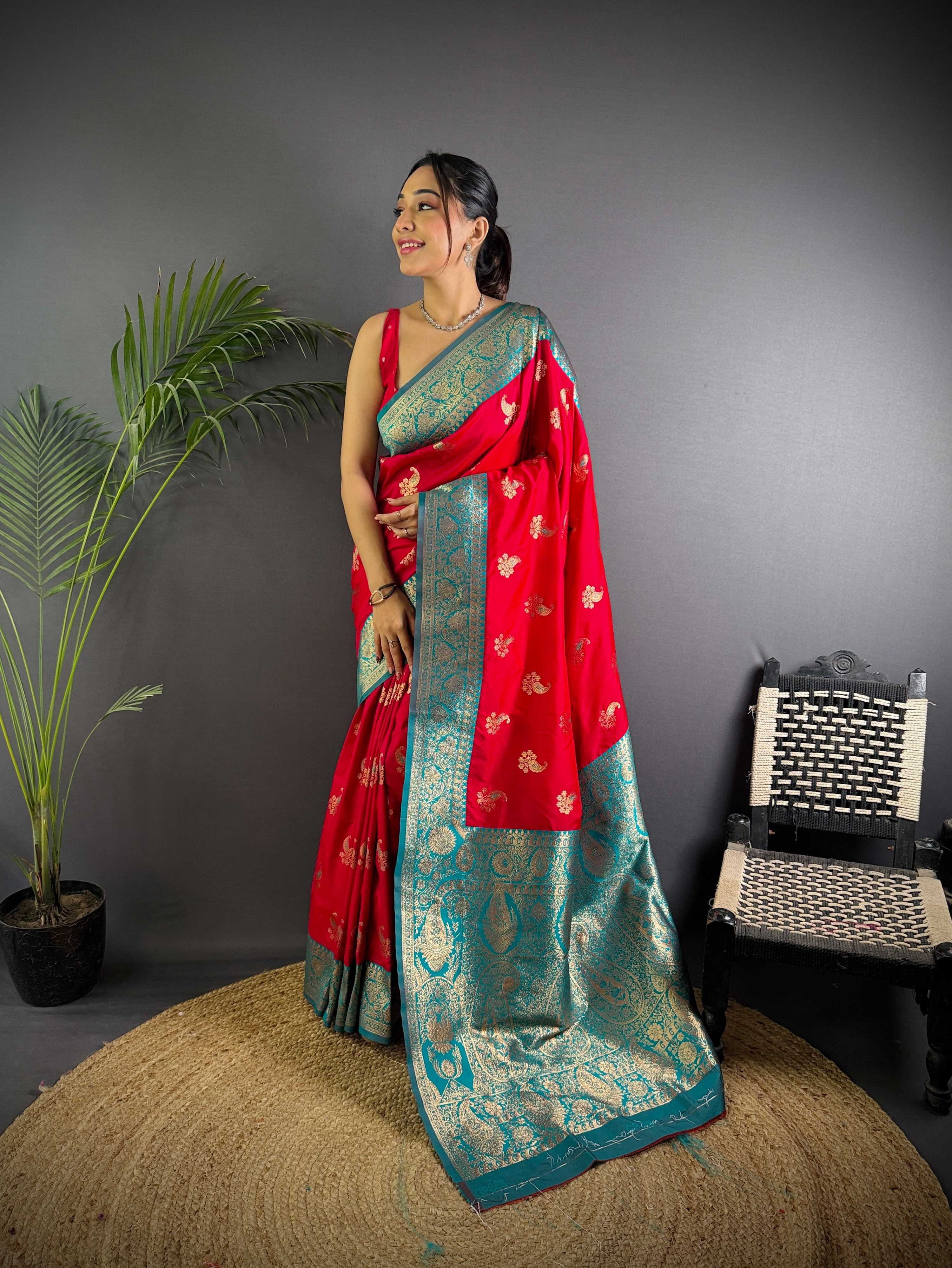 Sonakshi Women's Maharani Banarasi Silk Zari Woven Traditional Saree with Blouse - Distacart