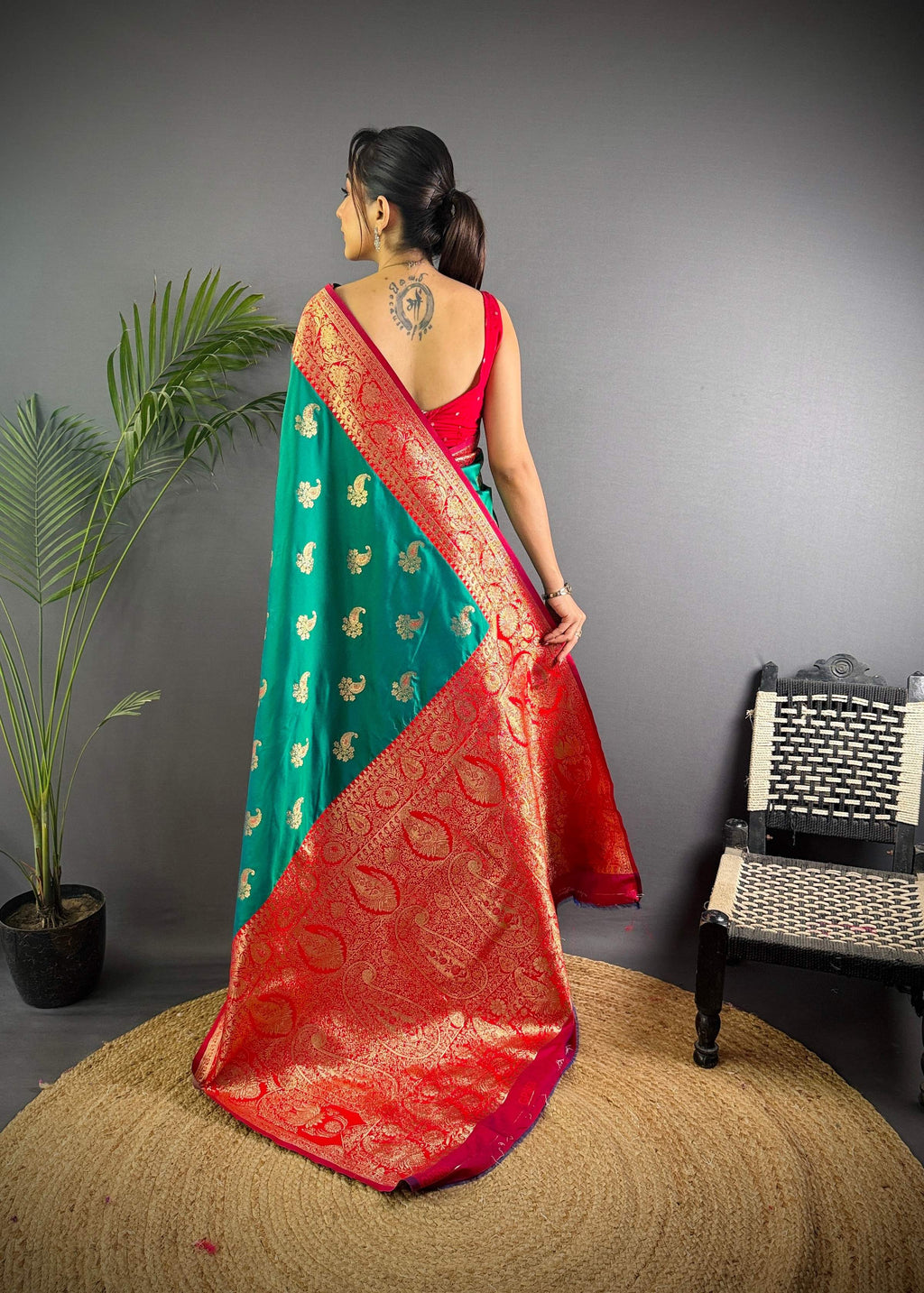 Sonakshi Women's Teal Banarasi Silk Zari Woven Traditional Saree with Blouse - Distacart