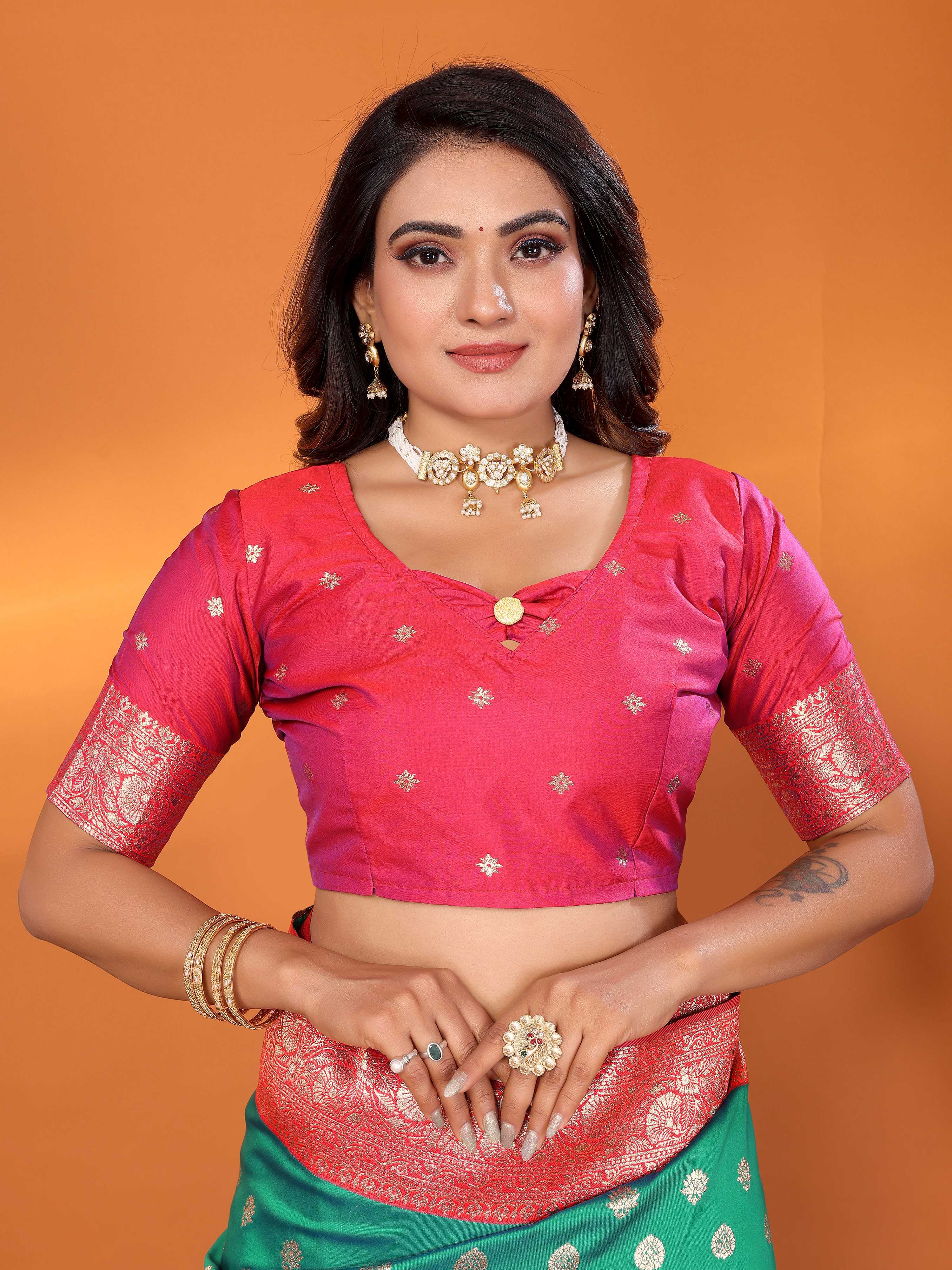 Sonakshi Women's Teal Banarasi Silk Zari Woven Traditional Saree with Blouse - Distacart