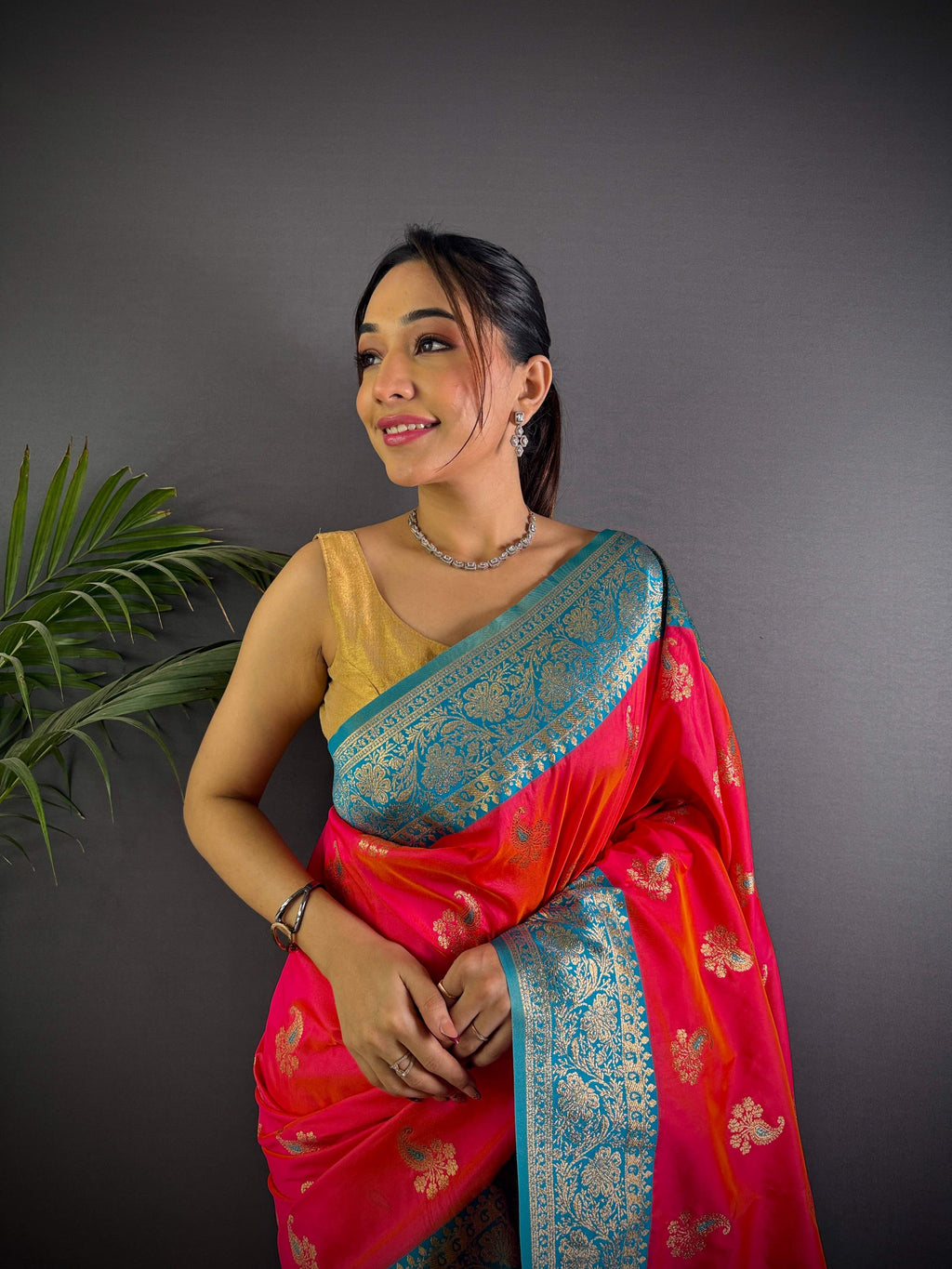 Sonakshi Women's Red Banarasi Silk Zari Woven Traditional Saree with Blouse - Distacart