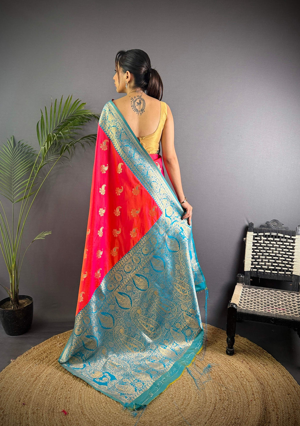 Sonakshi Women's Red Banarasi Silk Zari Woven Traditional Saree with Blouse - Distacart