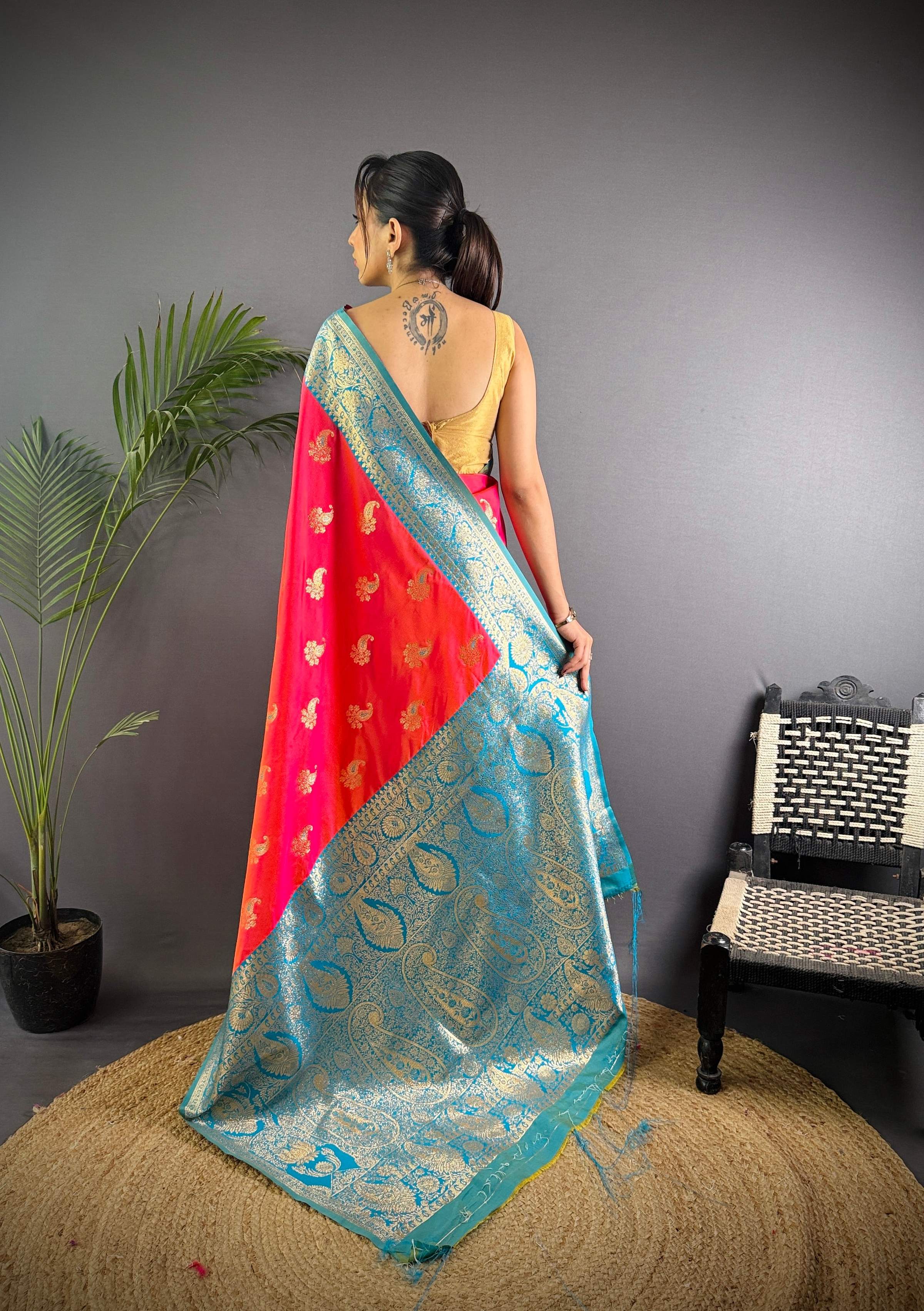 Sonakshi Women's Red Banarasi Silk Zari Woven Traditional Saree with Blouse - Distacart