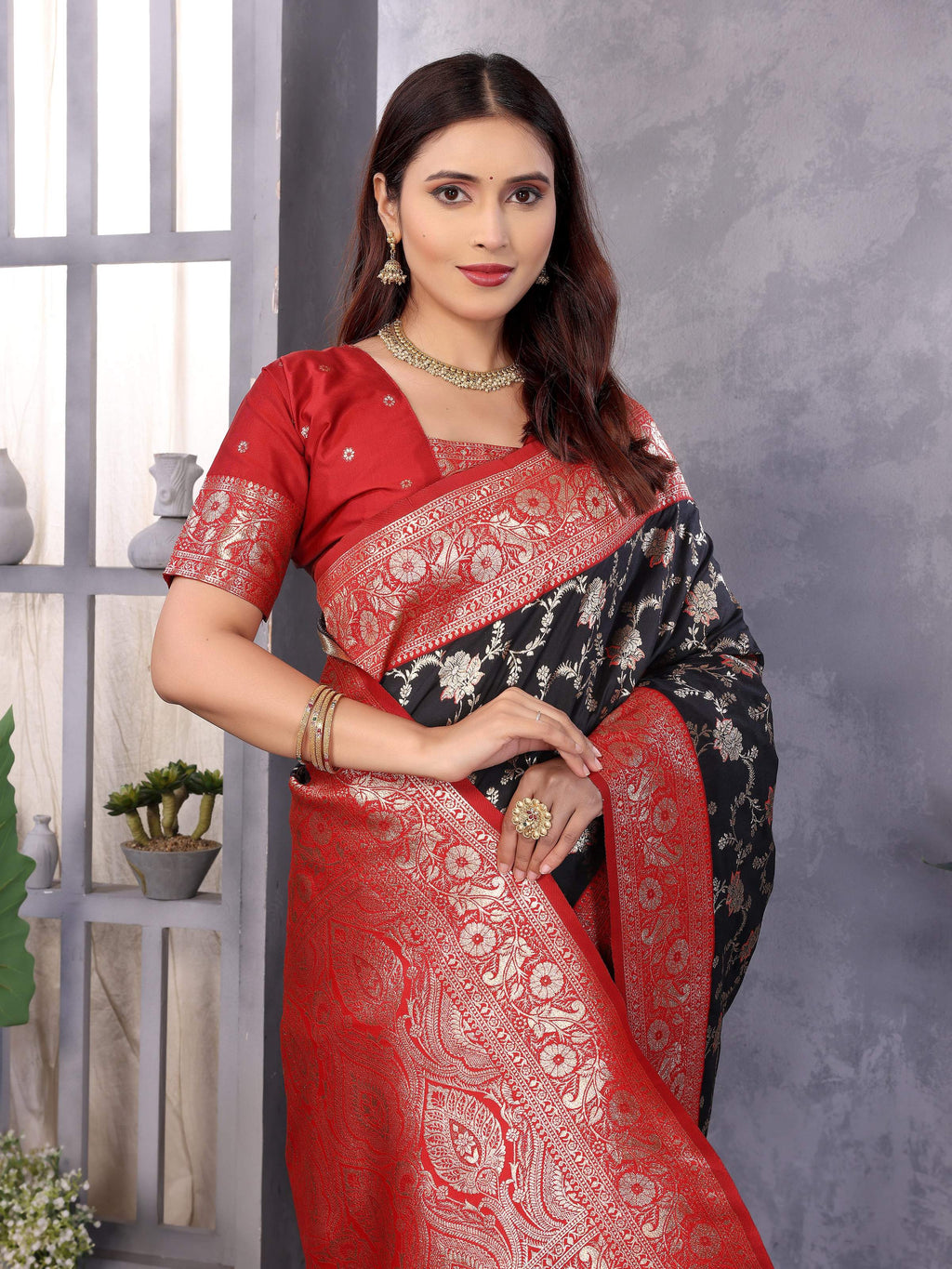 Sonakshi Women's Black Banarasi Silk Zari Woven Traditional Saree with Blouse - Distacart
