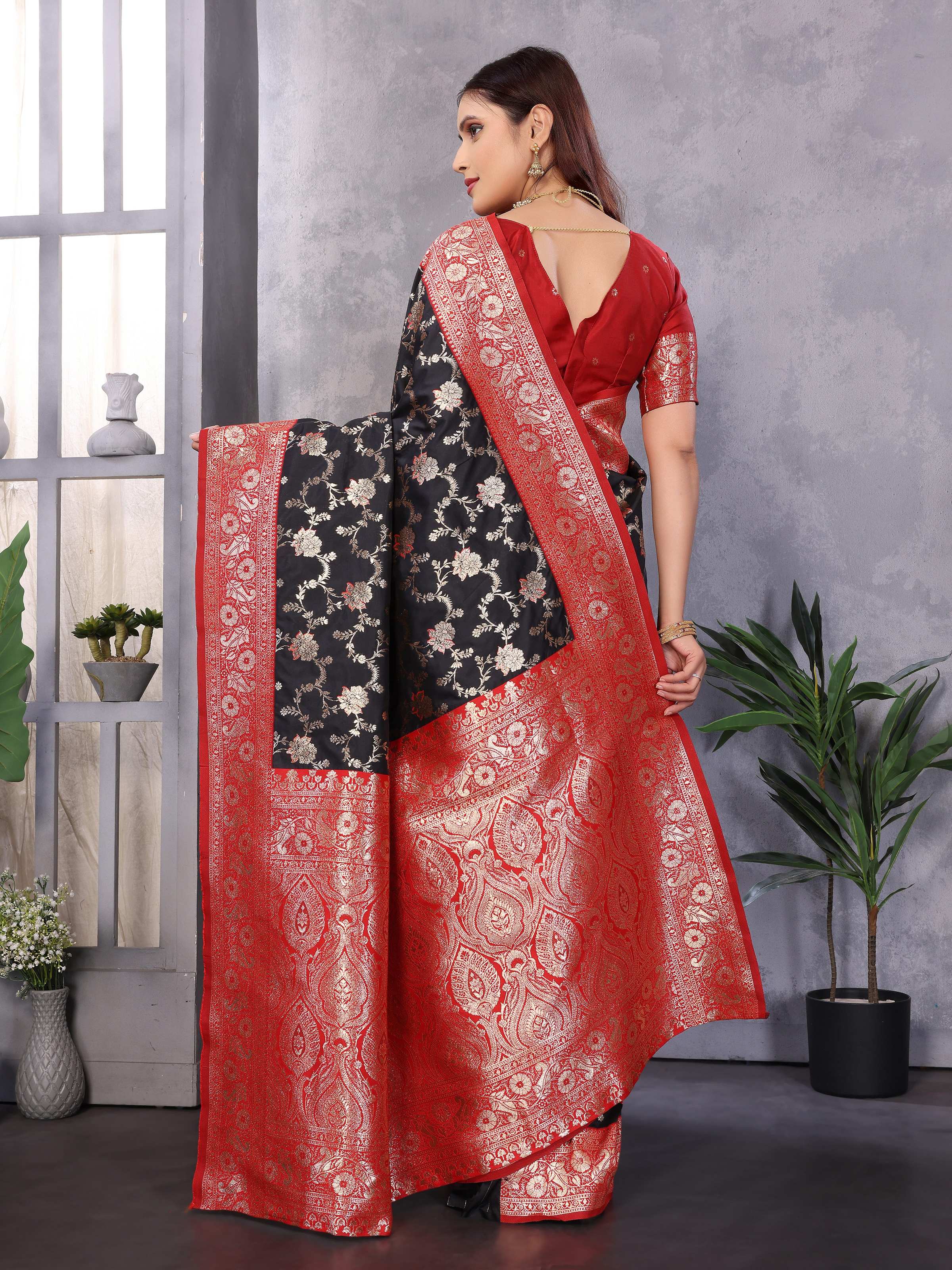 Sonakshi Women's Black Banarasi Silk Zari Woven Traditional Saree with Blouse - Distacart